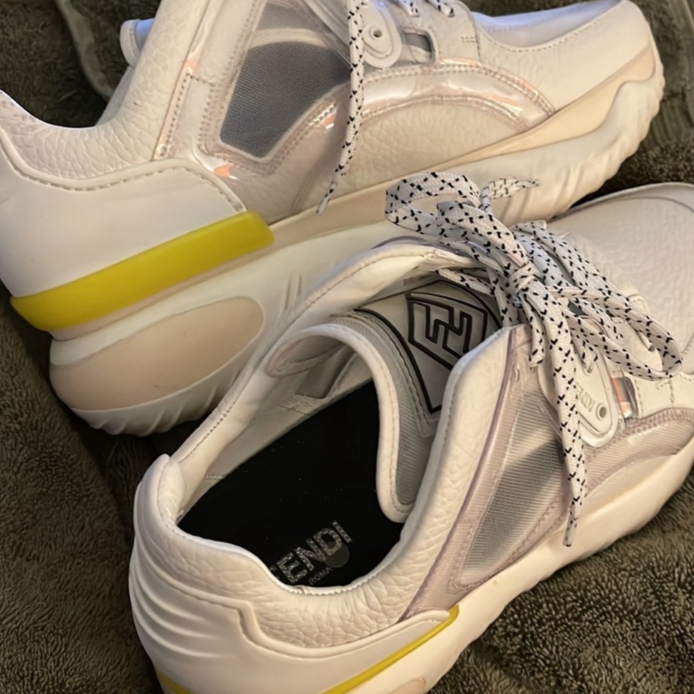 Fendi White Sneakers with Yellow Accent - Picture 2 of 7